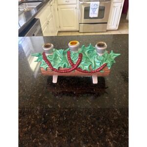 VTG Atlantic mold Ceramic Homemade Christmas Yule Log Candleholder 1974
